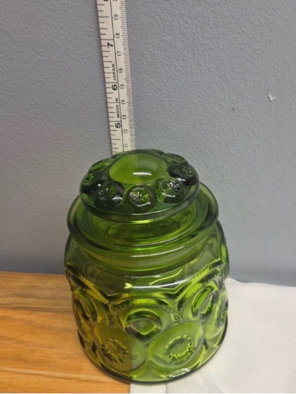 Green Embossed Glass Canister with Lid